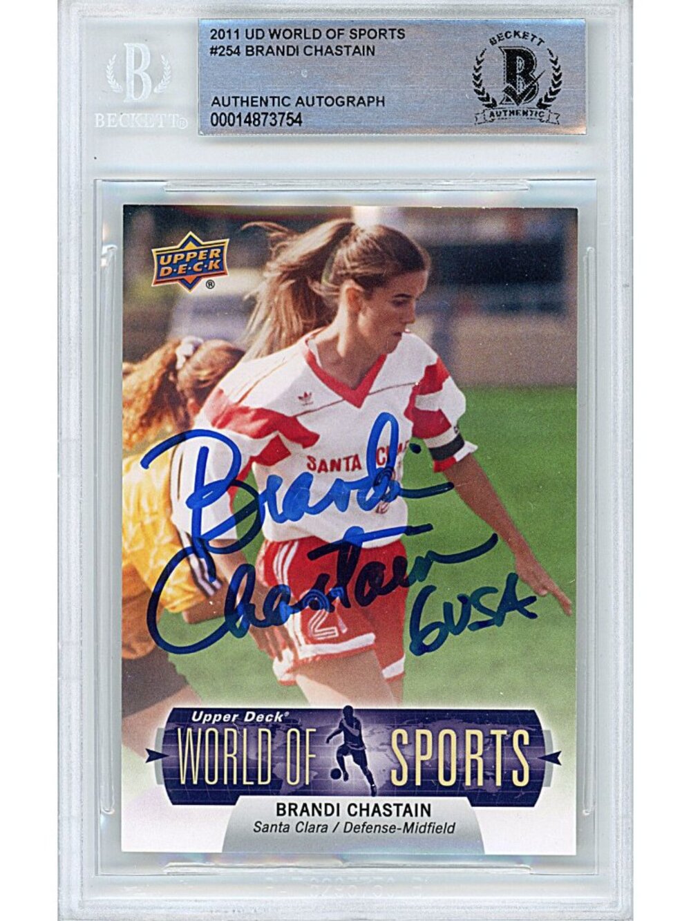 Brandi Chastain Signed 2011 Upper Deck WOS Soccer Card Beckett Slab Autograph